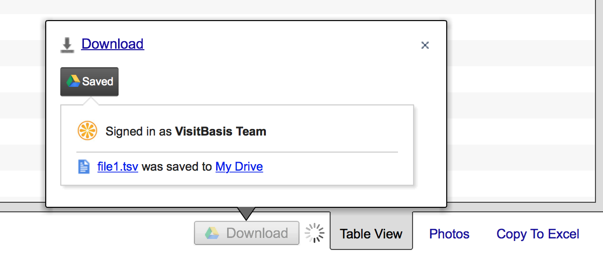 Save to Google Drive VisitBasis document publishing